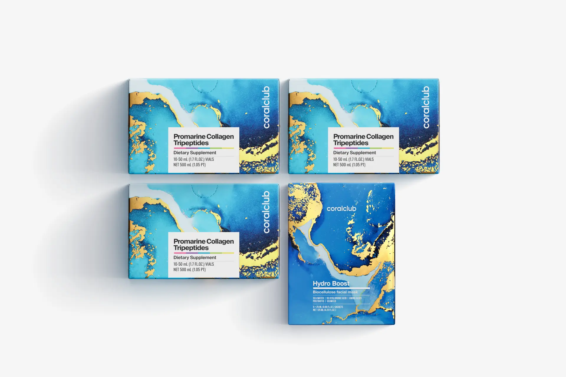 Zestaw Promarine Collagen Tripeptides (3 opakowania po 10 szt.) + Hydro Boost Biocellulose Facial Mask (5 szt.)